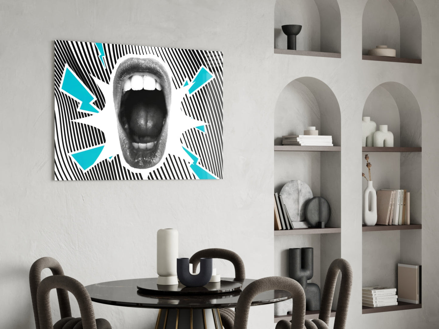 Shouting Mouth Striped Pop Art Glass Wall Art
