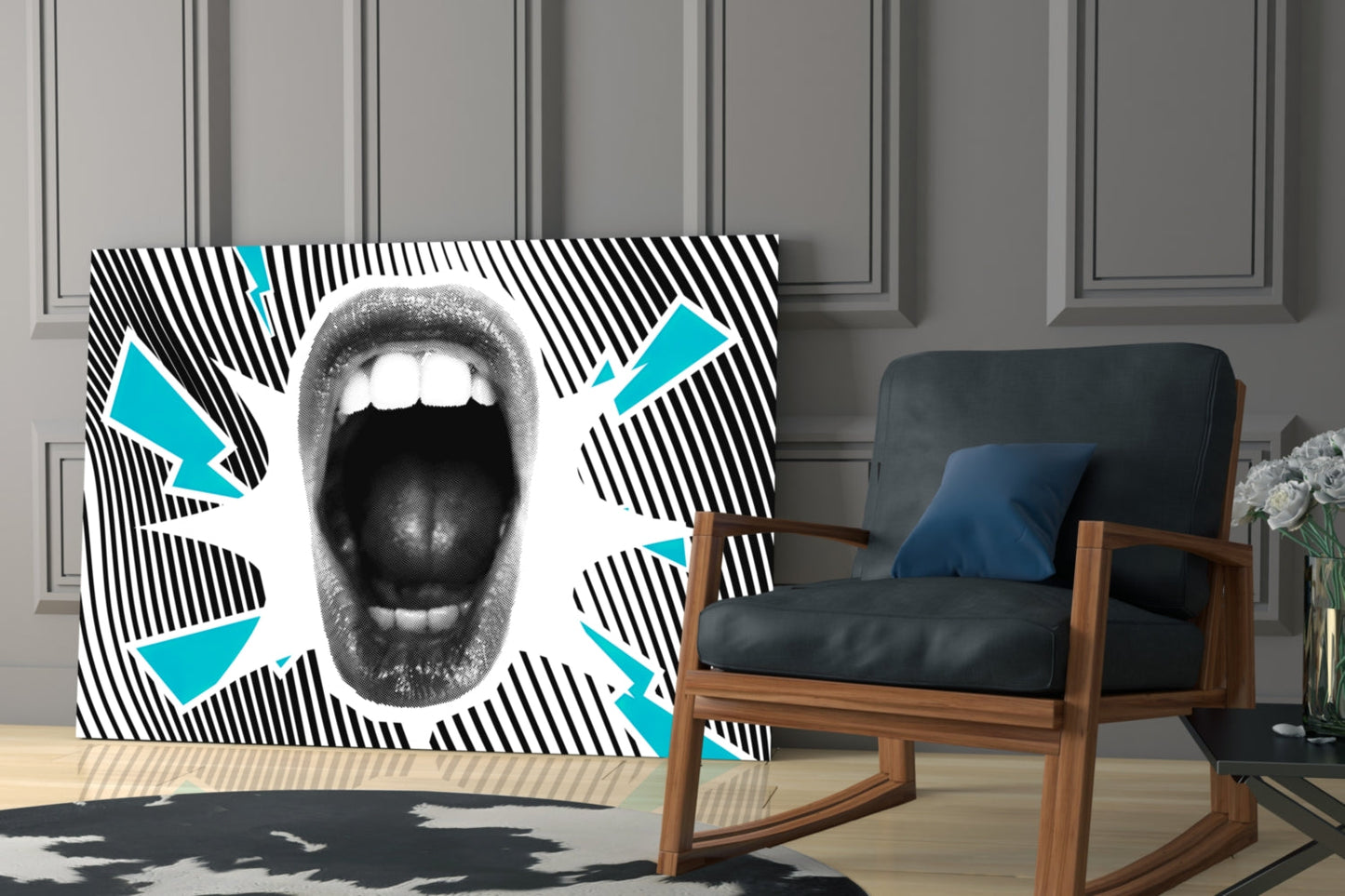 Shouting Mouth Striped Pop Art Glass Wall Art
