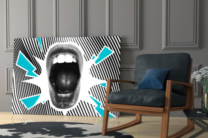 Shouting Mouth Striped Pop Art Glass Wall Art