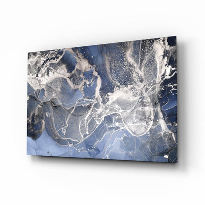 Blue Silver Ink Marble Glass Wall Art
