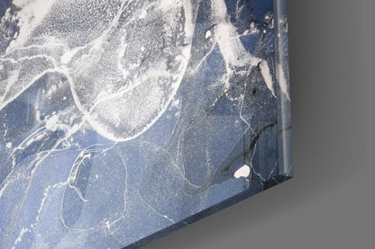 Blue Silver Ink Marble Glass Wall Art