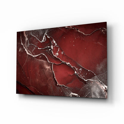 Crimson Red Veined Marble Glass Wall Art