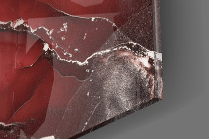 Crimson Red Veined Marble Glass Wall Art