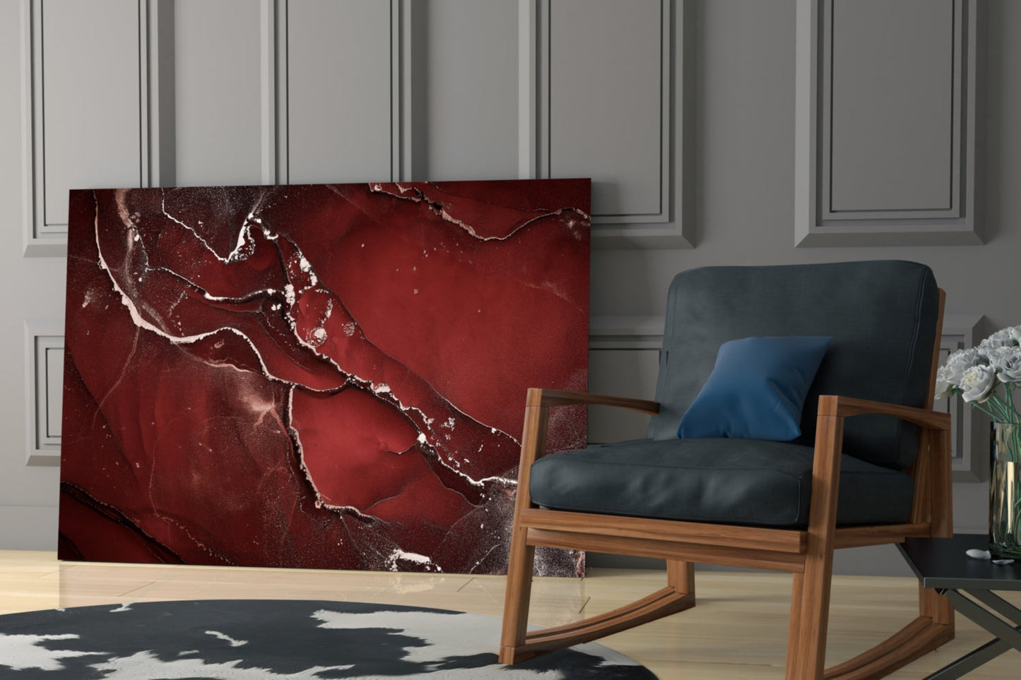Crimson Red Veined Marble Glass Wall Art