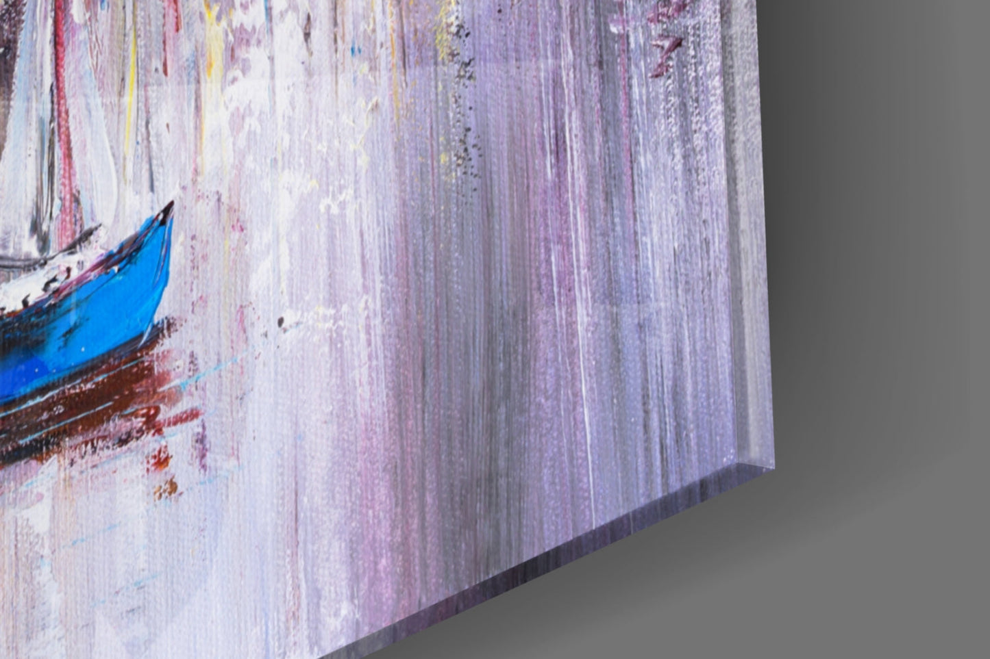 Colorful Harbor Sailboat City Glass Wall Art