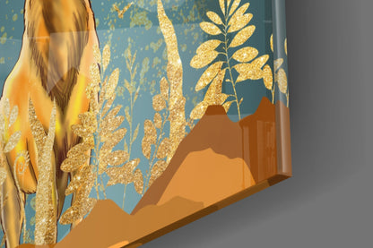 Golden Floral Antler Stag Glass Wall Art