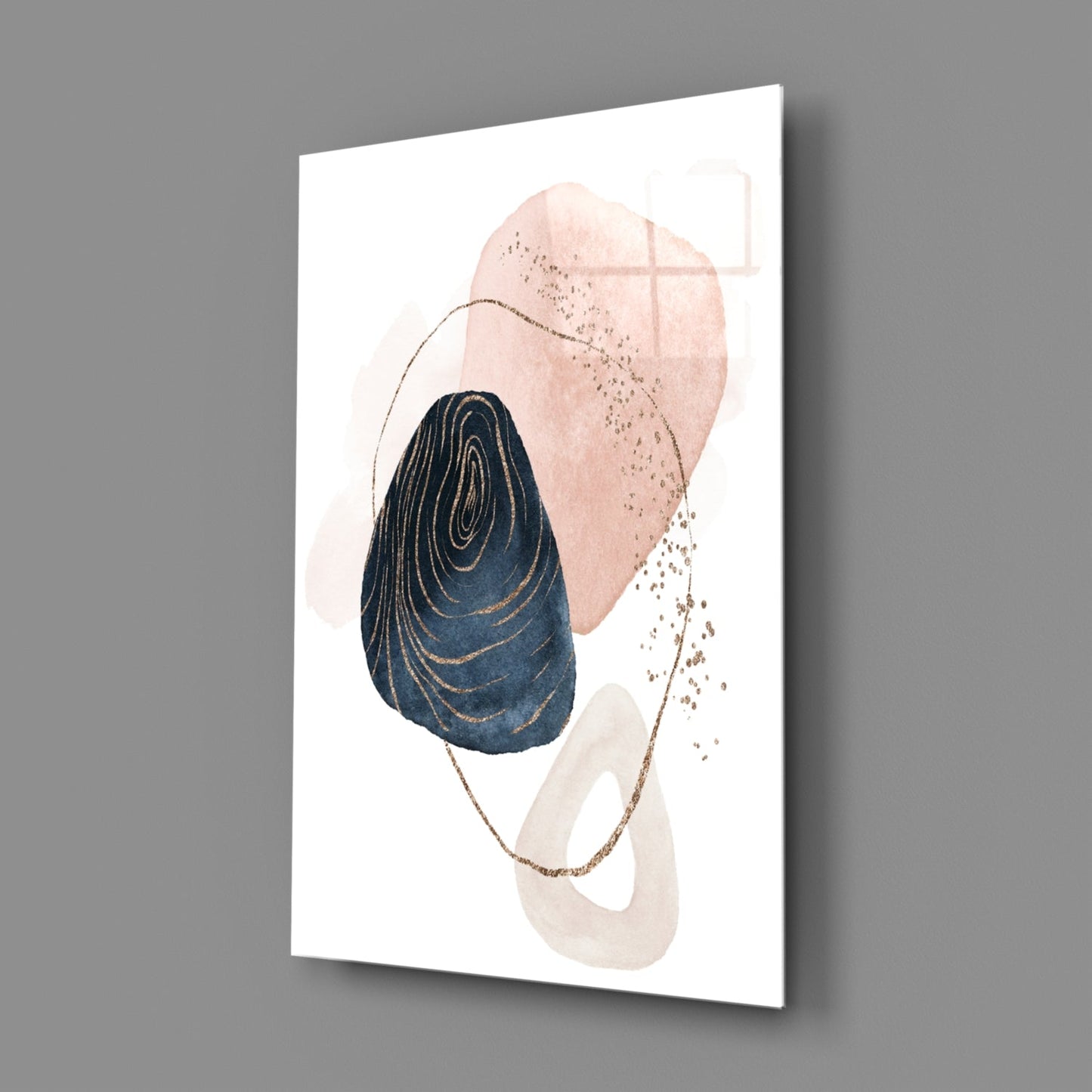 Navy and Blush Abstract Shapes Glass Wall Art