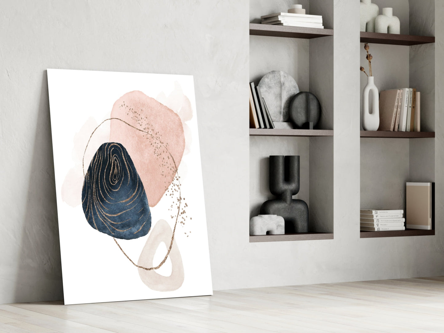 Navy and Blush Abstract Shapes Glass Wall Art