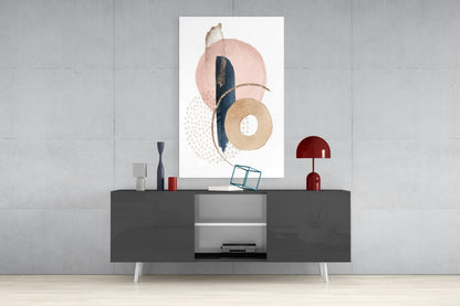 Blush Navy Gold Ring Dots Glass Wall Art