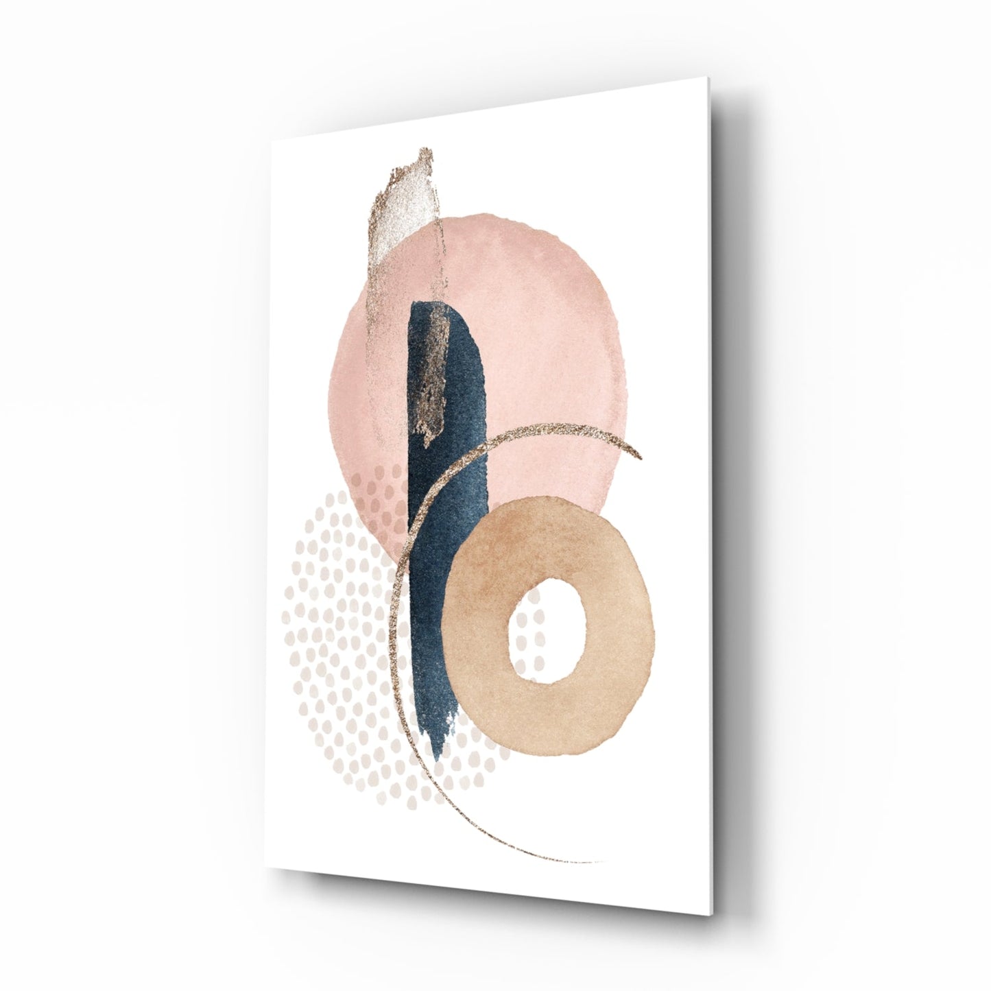 Blush Navy Gold Ring Dots Glass Wall Art