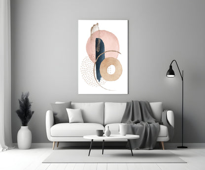 Blush Navy Gold Ring Dots Glass Wall Art