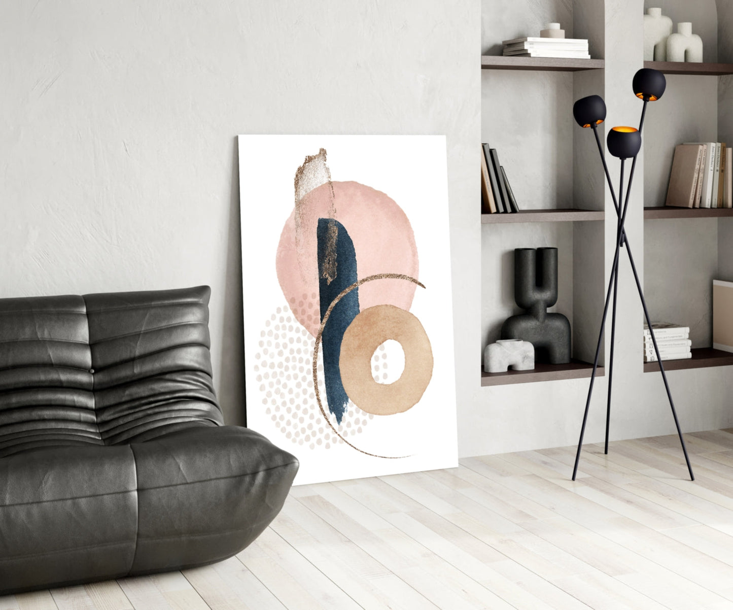 Blush Navy Gold Ring Dots Glass Wall Art