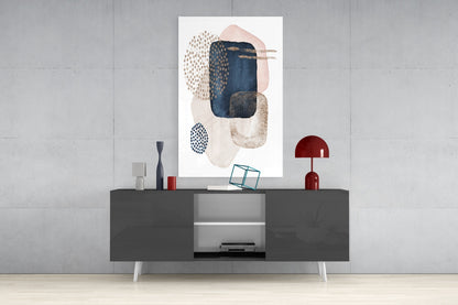 Navy Blush Gold Dotted Circles Glass Wall Art