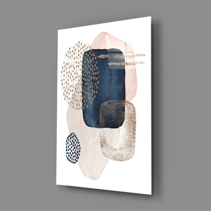 Navy Blush Gold Dotted Circles Glass Wall Art