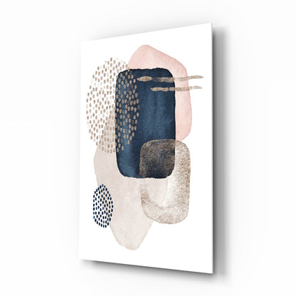 Navy Blush Gold Dotted Circles Glass Wall Art