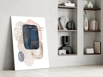 Navy Blush Gold Dotted Circles Glass Wall Art