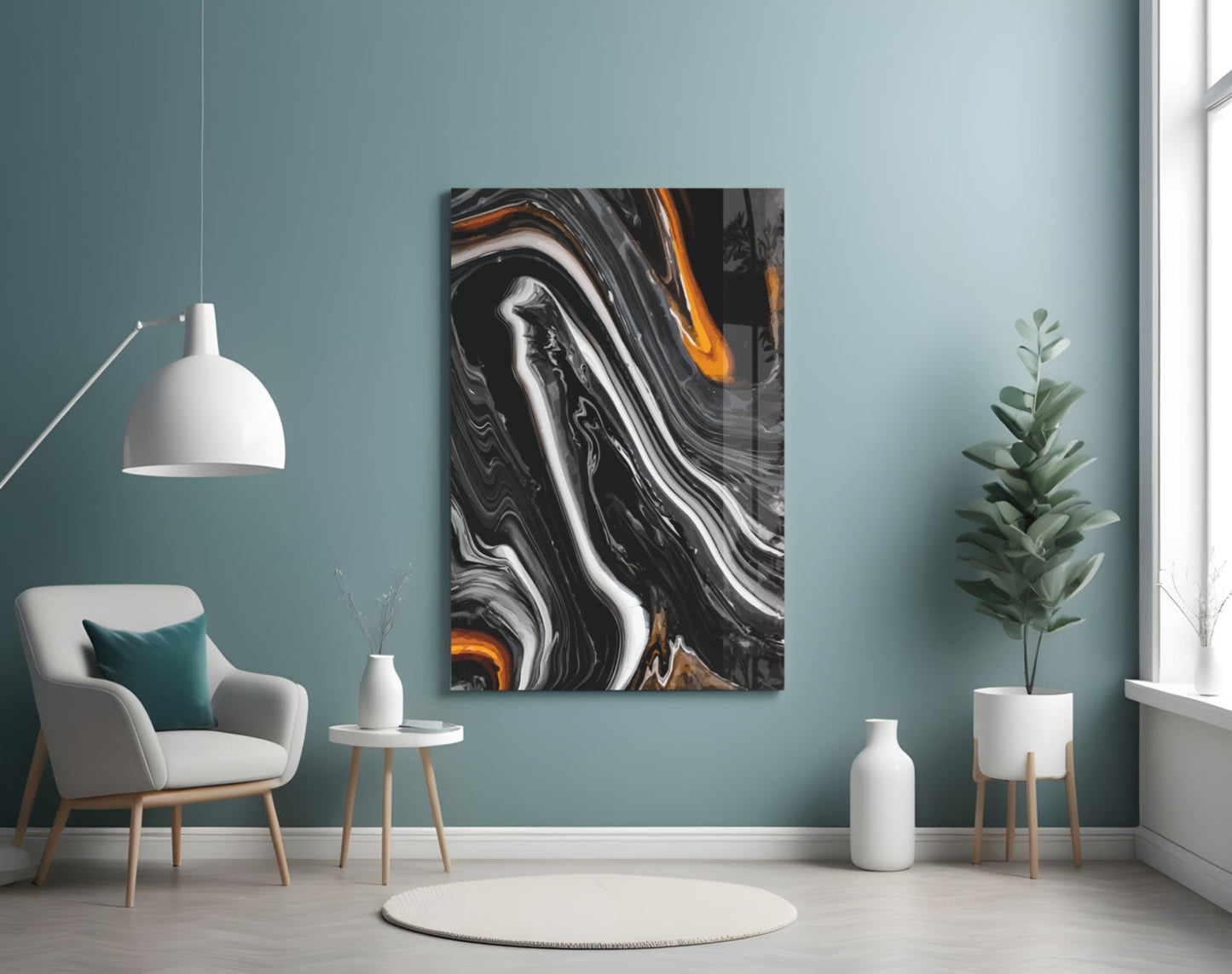 Black Agate Orange Swirl Glass Wall Art