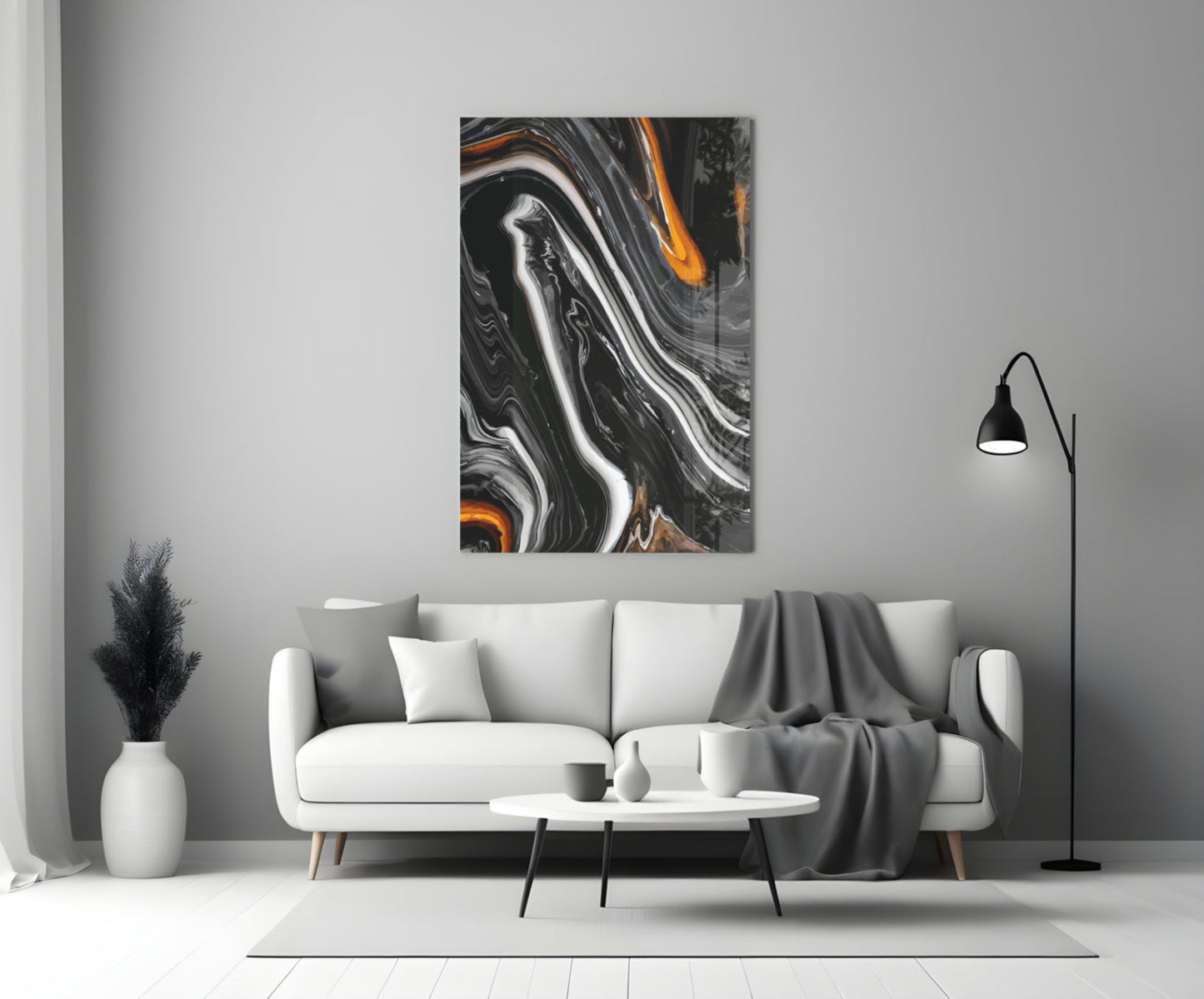 Black Agate Orange Swirl Glass Wall Art