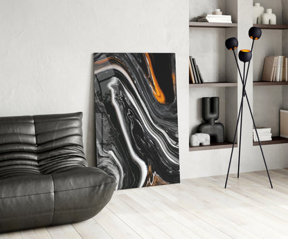 Black Agate Orange Swirl Glass Wall Art