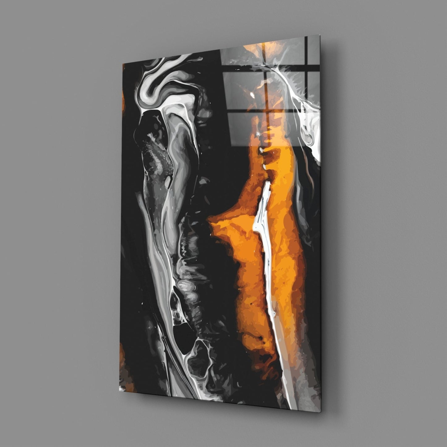 Orange Black Marble Swirl Glass Wall Art