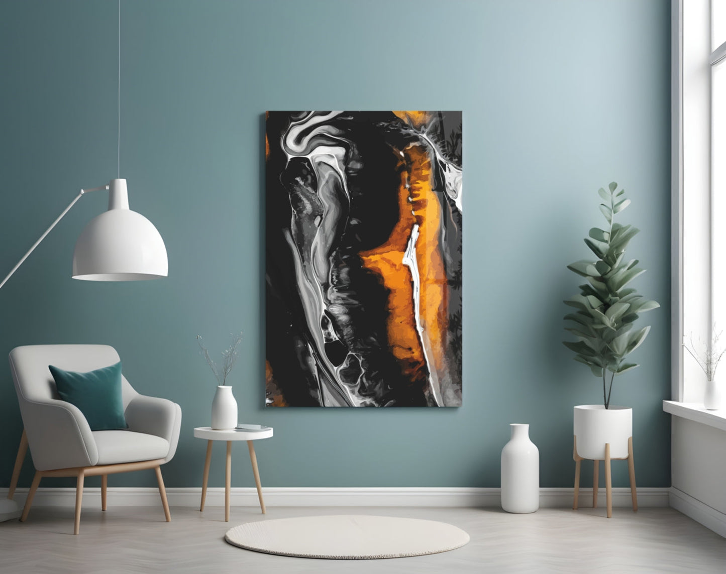 Orange Black Marble Swirl Glass Wall Art