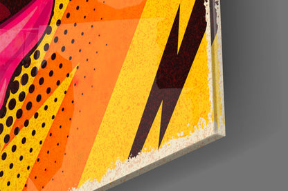 Pop Art Dripping Lips With Lightning Bolts Glass Wall Art