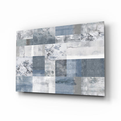 Blue Geometric Patchwork Glass Wall Art