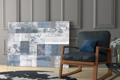 Blue Geometric Patchwork Glass Wall Art