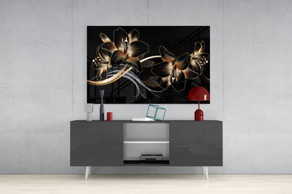Golden Black Lily Elegance Glass Wall Art