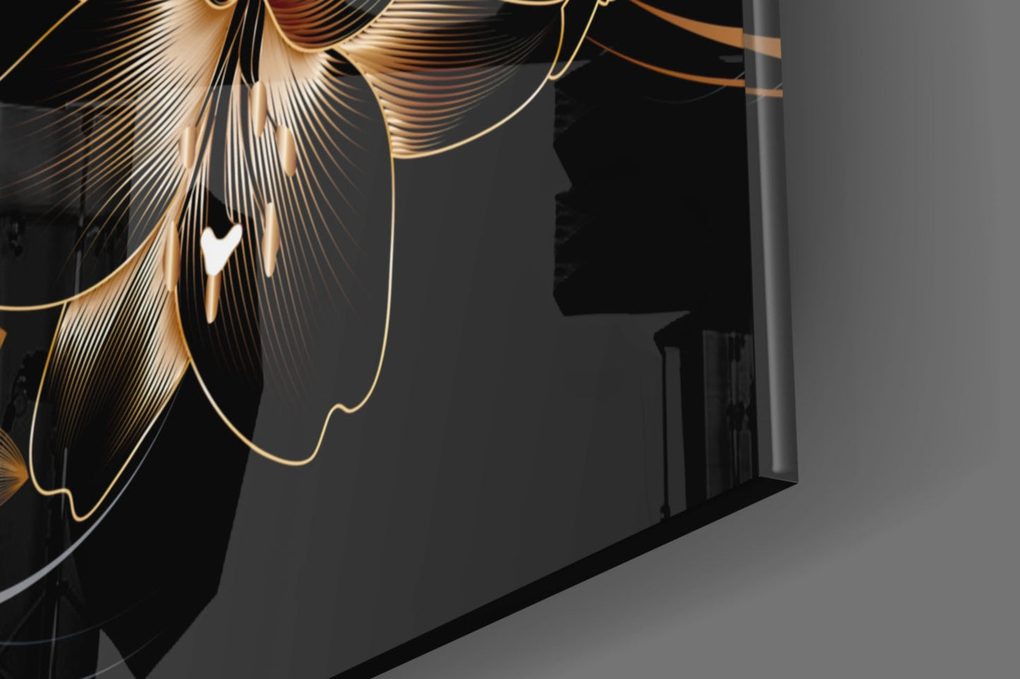 Golden Black Lily Elegance Glass Wall Art