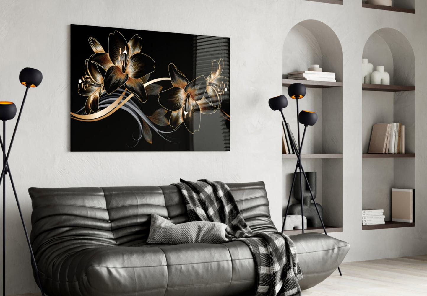 Golden Black Lily Elegance Glass Wall Art