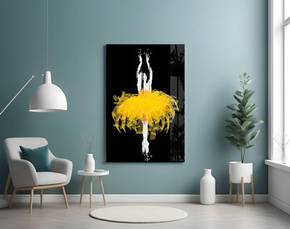 Golden Glow Tutu Ballerina Glass Wall Art