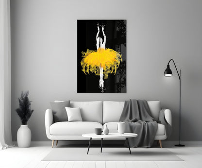Golden Glow Tutu Ballerina Glass Wall Art