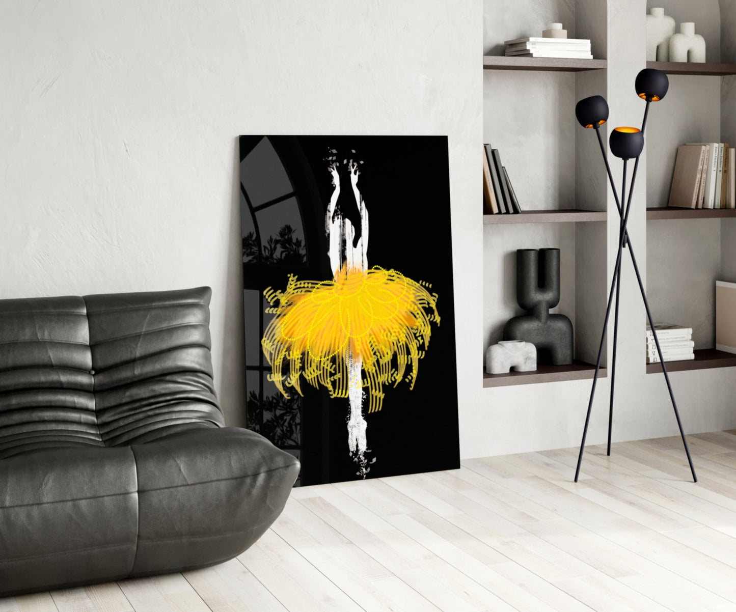 Golden Glow Tutu Ballerina Glass Wall Art
