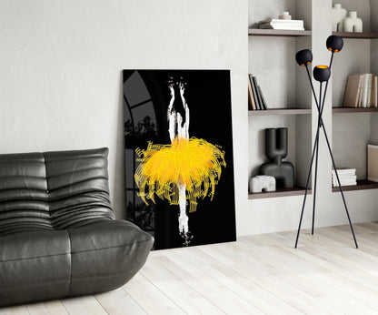 Golden Glow Tutu Ballerina Glass Wall Art
