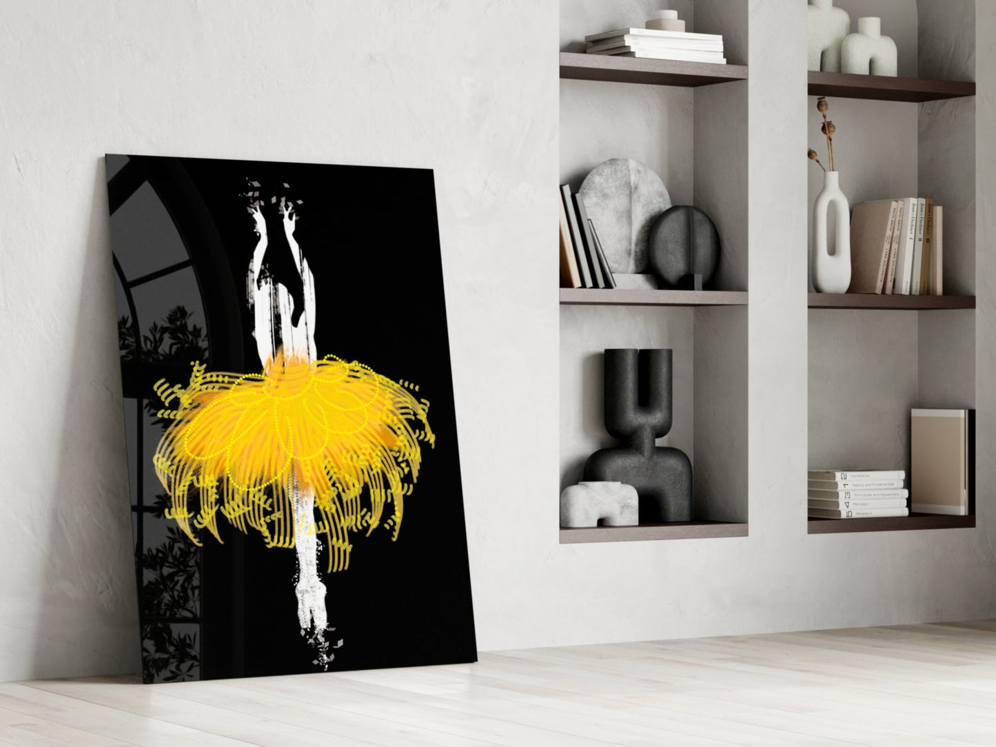 Golden Glow Tutu Ballerina Glass Wall Art