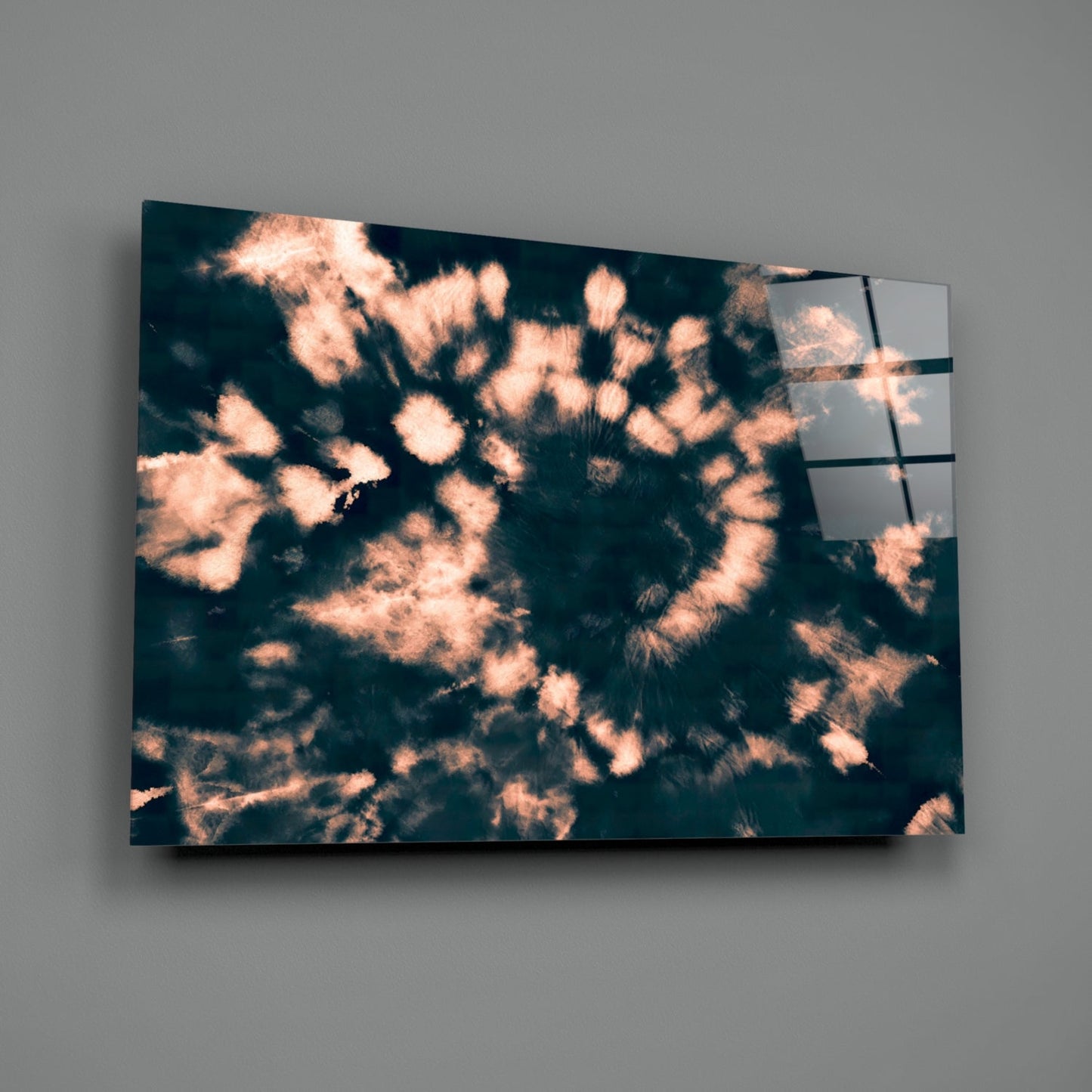 Peach Dandelion Spiral Navy Glass Wall Art