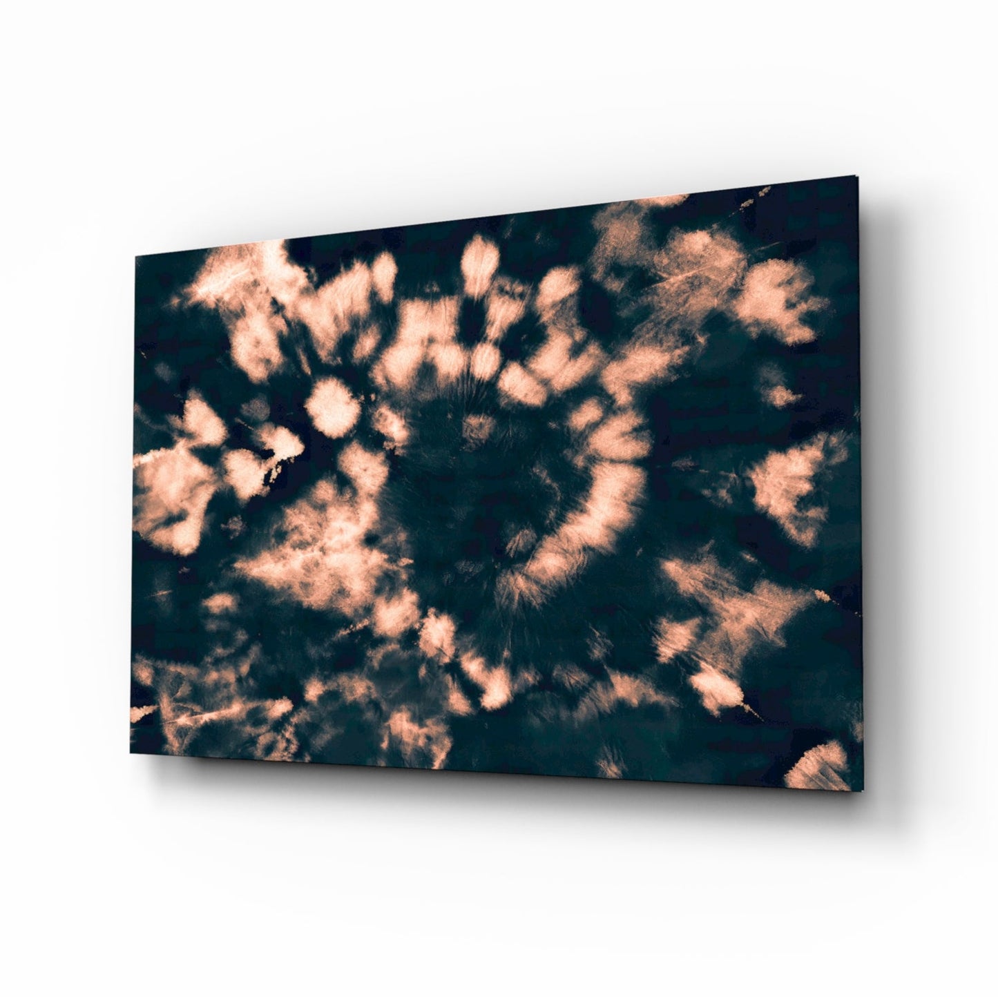 Peach Dandelion Spiral Navy Glass Wall Art