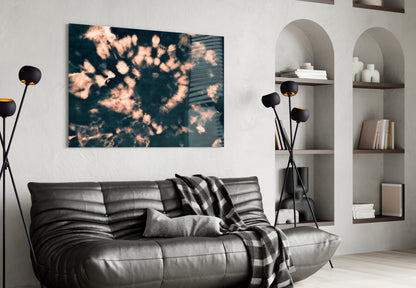 Peach Dandelion Spiral Navy Glass Wall Art