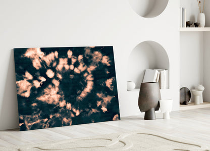 Peach Dandelion Spiral Navy Glass Wall Art