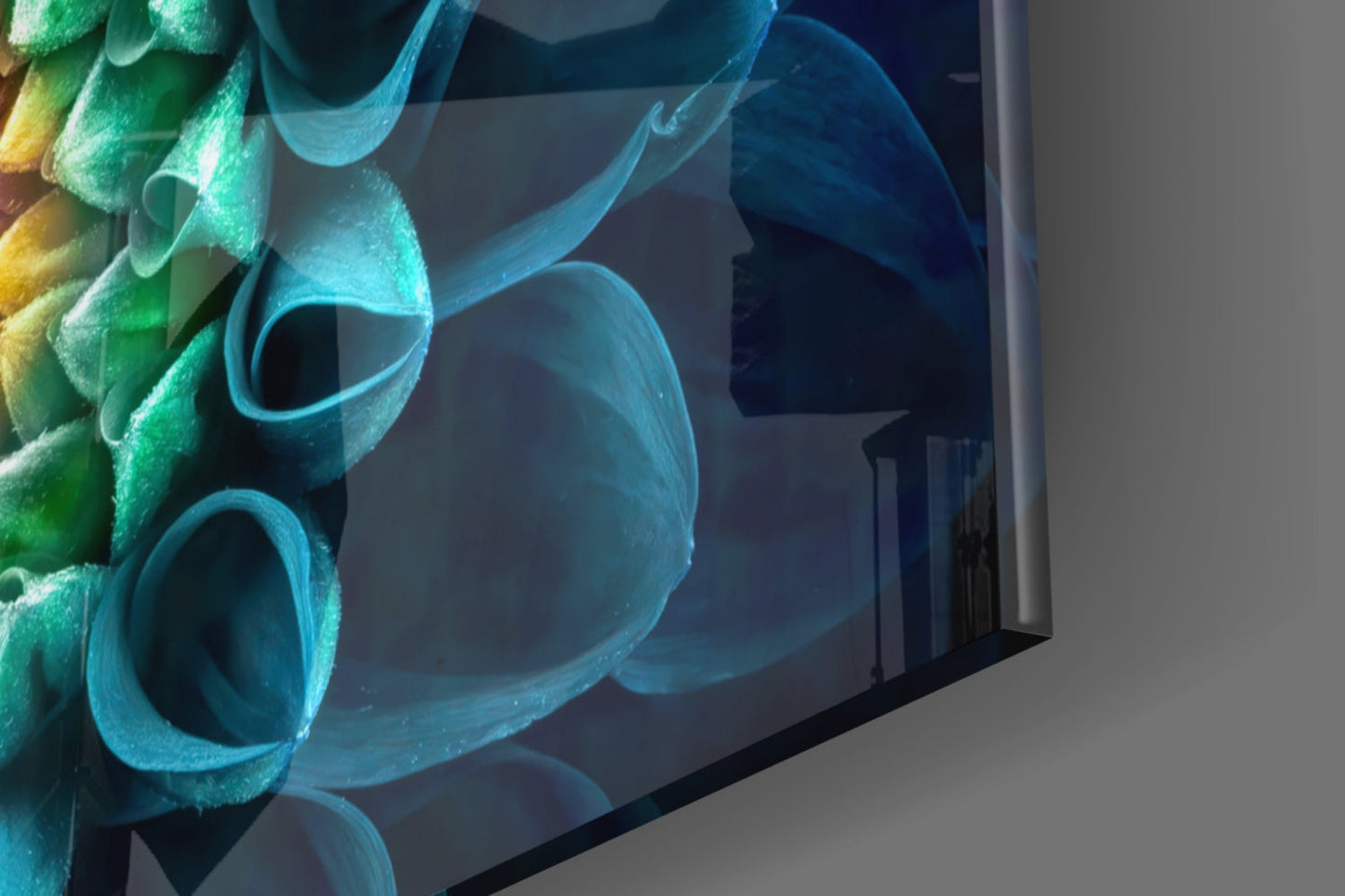 Glowing Teal Dahlia Glass Wall Art