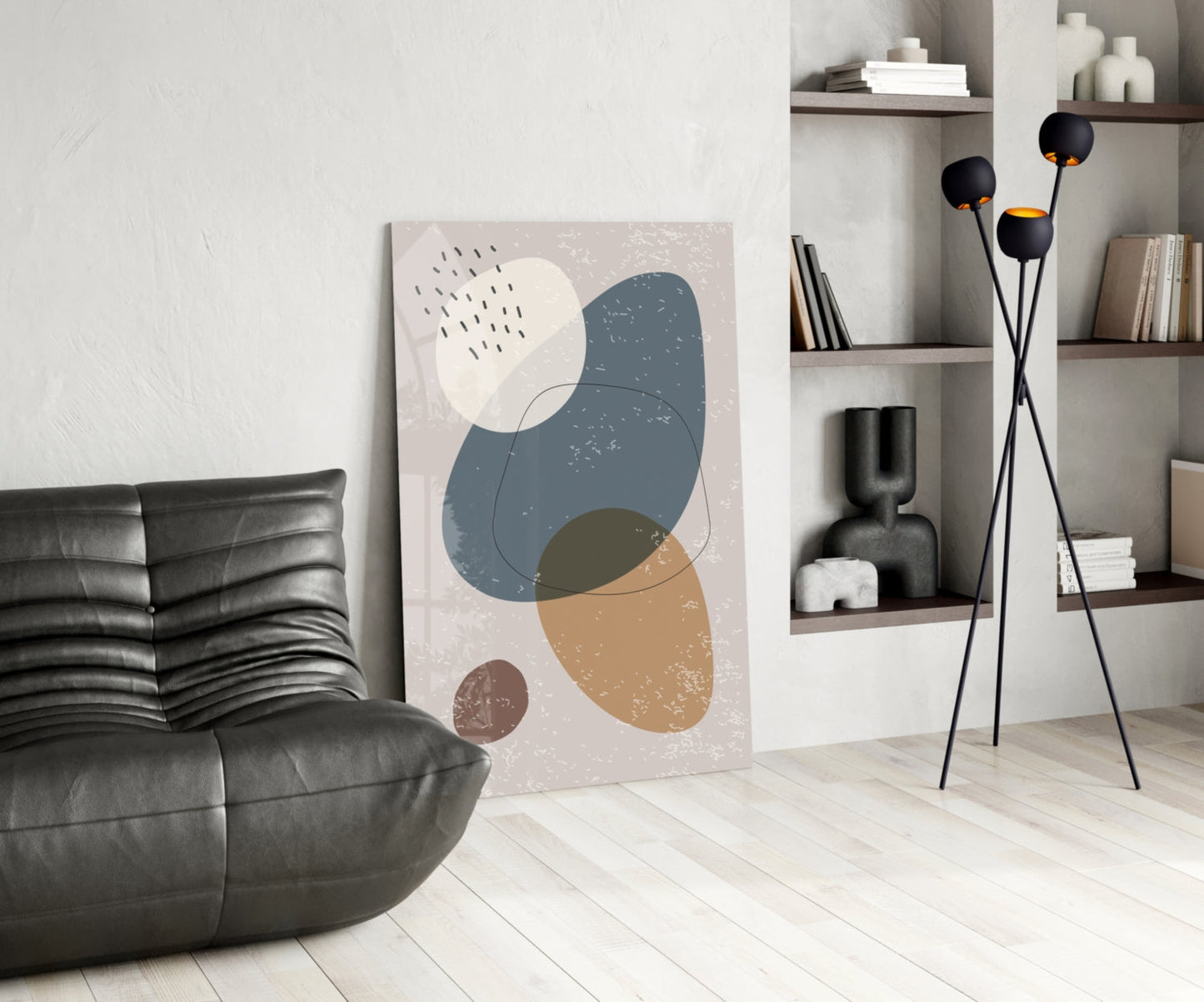 Blue Olive Blobs Dash Accents Glass Wall Art