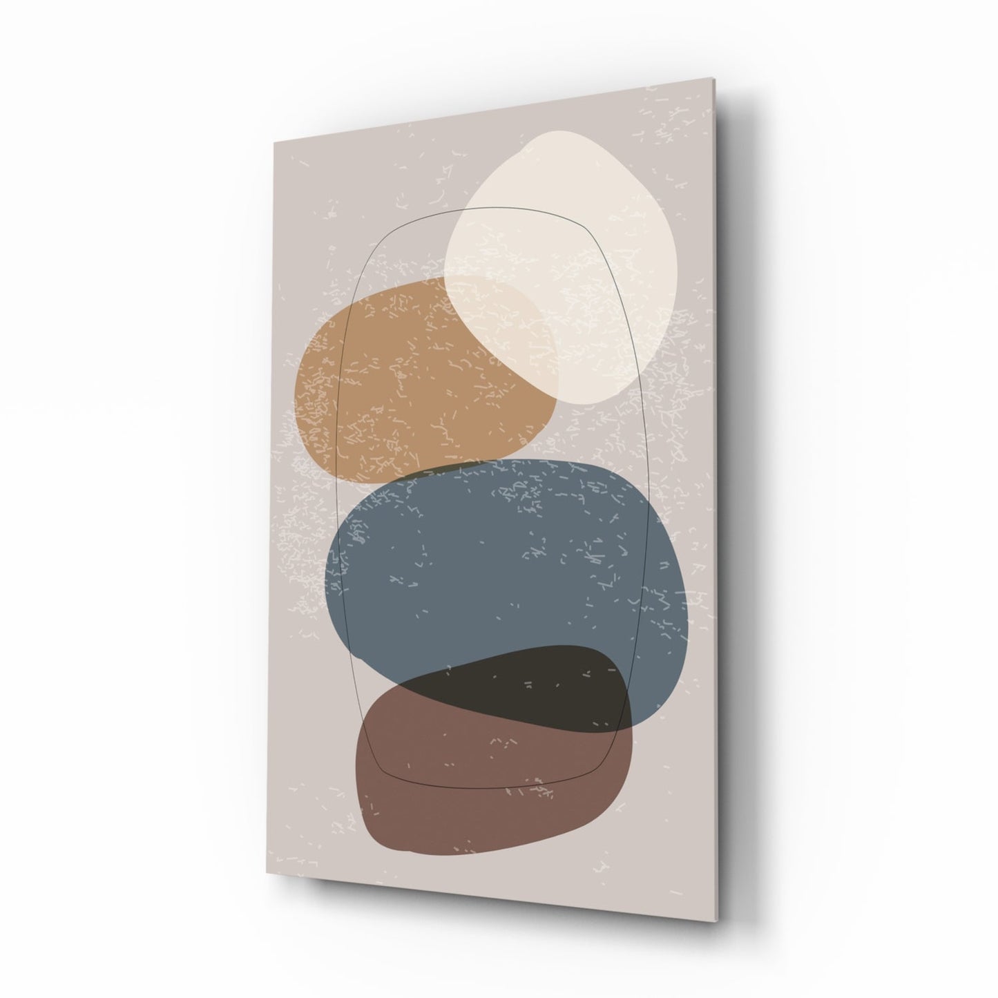 Stacked Pebbles Blue Tan Outline Glass Wall Art