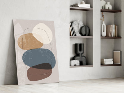 Stacked Pebbles Blue Tan Outline Glass Wall Art