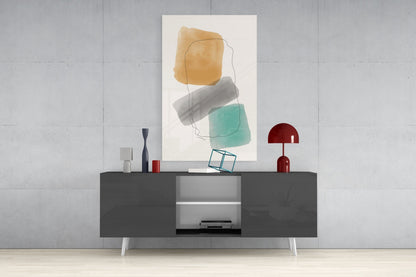 Ochre Grey Teal Watercolor Blocks Glass Wall Art