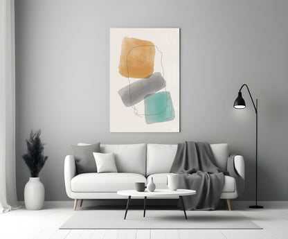 Ochre Grey Teal Watercolor Blocks Glass Wall Art