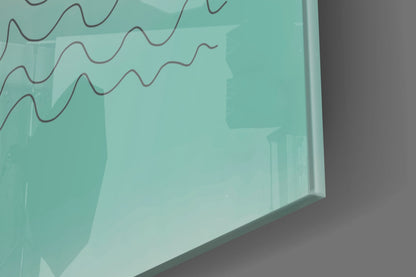 Ochre Sun Teal Ocean Waves Glass Wall Art