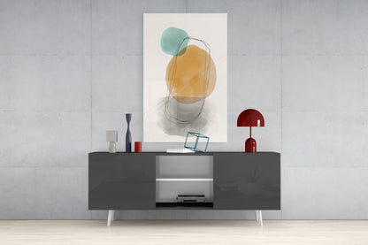 Teal Ochre Circles Line Loop Glass Wall Art