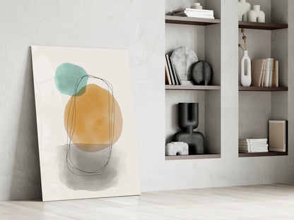 Teal Ochre Circles Line Loop Glass Wall Art