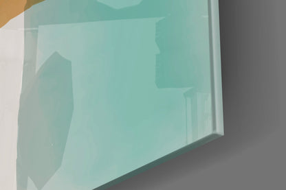 Ochre Teal Blocks Line Stripes Glass Wall Art